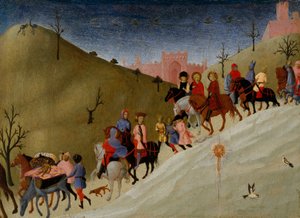 賢者の旅、1433-5年頃（木の上のテンペラと金）
